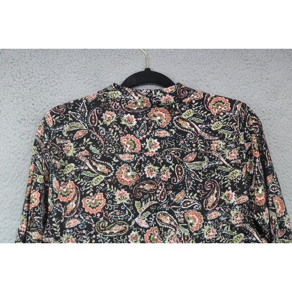 J. Jill Long Sleeve Button Down Tunic Top-Size Small/Petite-Brown Orange Paisley - Picture 7 of 7